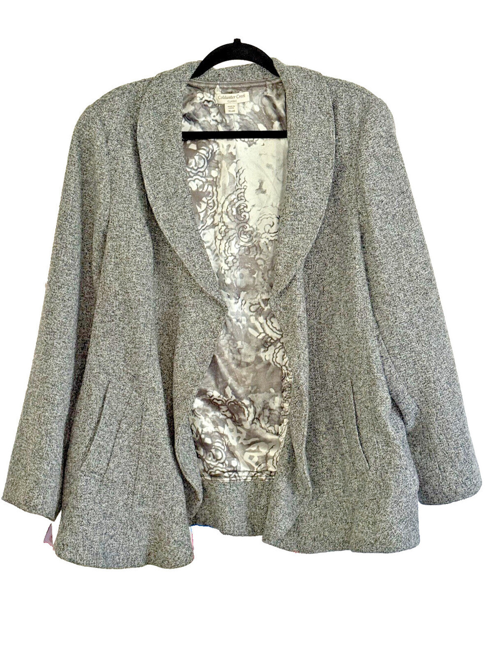 Coldwater Creek Womens XL Gray Tweed Open Front Draped Jacket Coat Lined